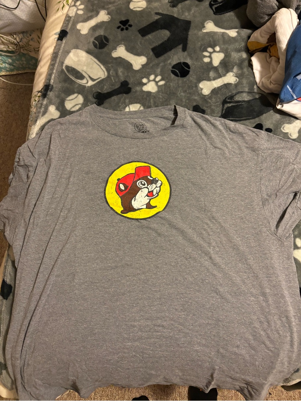 Gray T-Shirt with Yellow & Red Buc-ee's Graphic